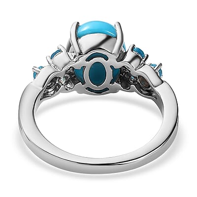 Sleeping Beauty Turquoise and Malgache Neon Apatite Ring in Platinum Over Sterling Silver (Size 10.0) 2.60 ctw