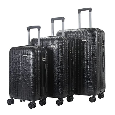 Mirage- Eileen 3 Piece Black Crocodile Embossed Luggage Set with Dual Spinning Wheels and Combo Lock (28, 24, 20)