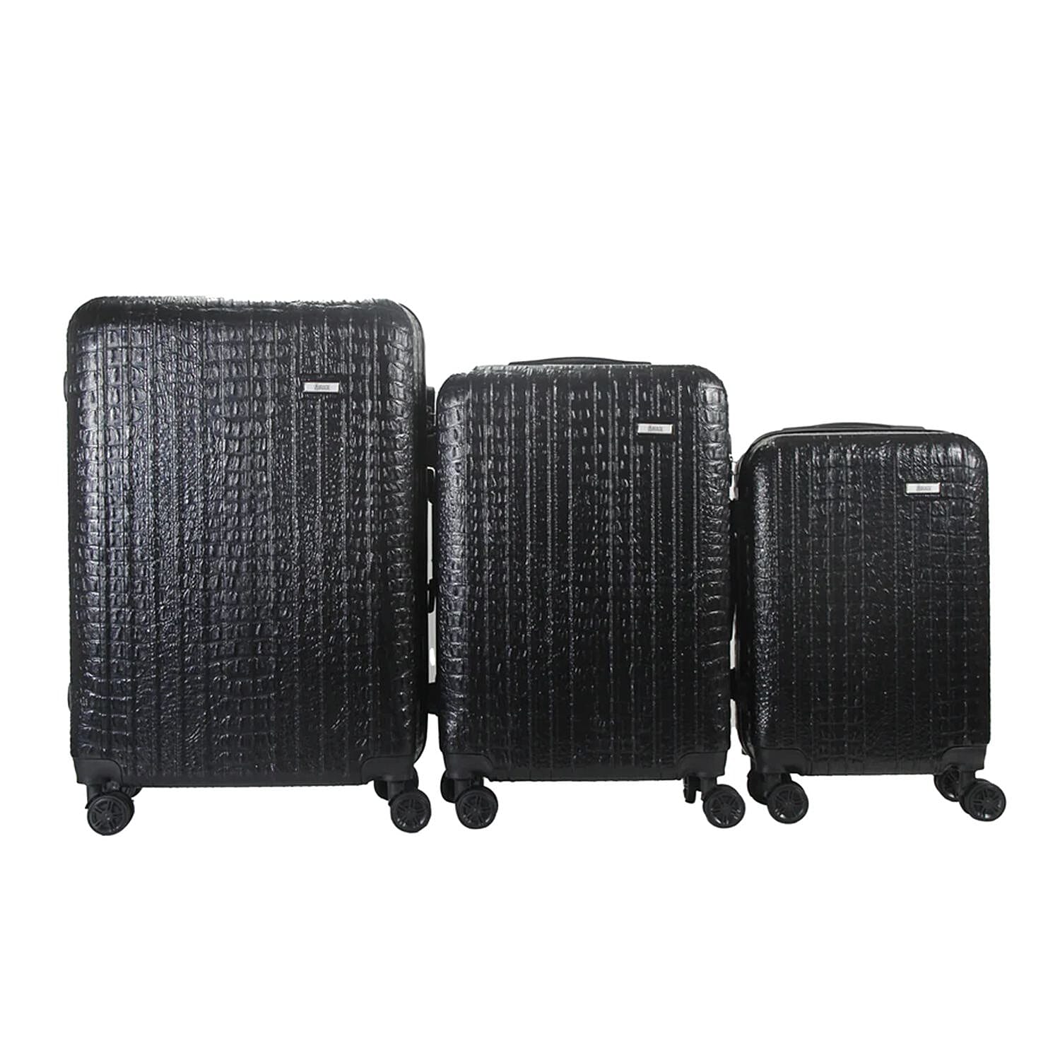 Mirage- Eileen 3 Piece Black Crocodile Embossed Luggage Set with Dual Spinning Wheels and Combo Lock (28, 24, 20)