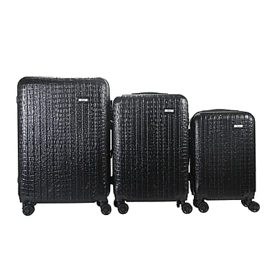 Mirage- Eileen 3 Piece Black Crocodile Embossed Luggage Set with Dual Spinning Wheels and Combo Lock (28, 24, 20)