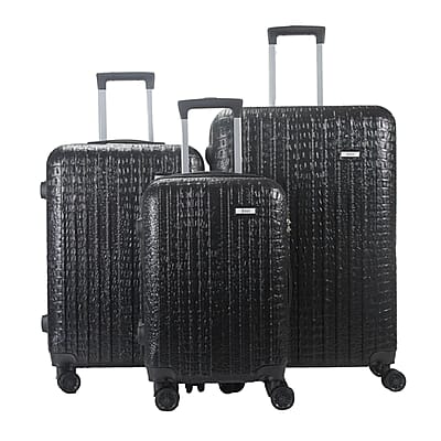 Mirage- Eileen 3 Piece Black Crocodile Embossed Luggage Set with Dual Spinning Wheels and Combo Lock (28, 24, 20)