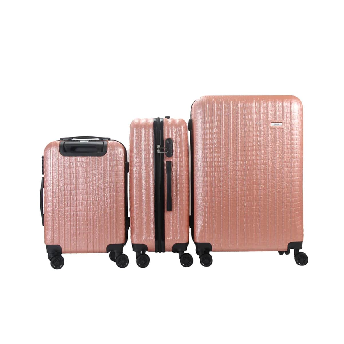 Mirage- Eileen 3 Piece Rose Gold Crocodile Embossed Luggage Set with Dual Spinning Wheels and Combo Lock (28, 24, 20) image number 0