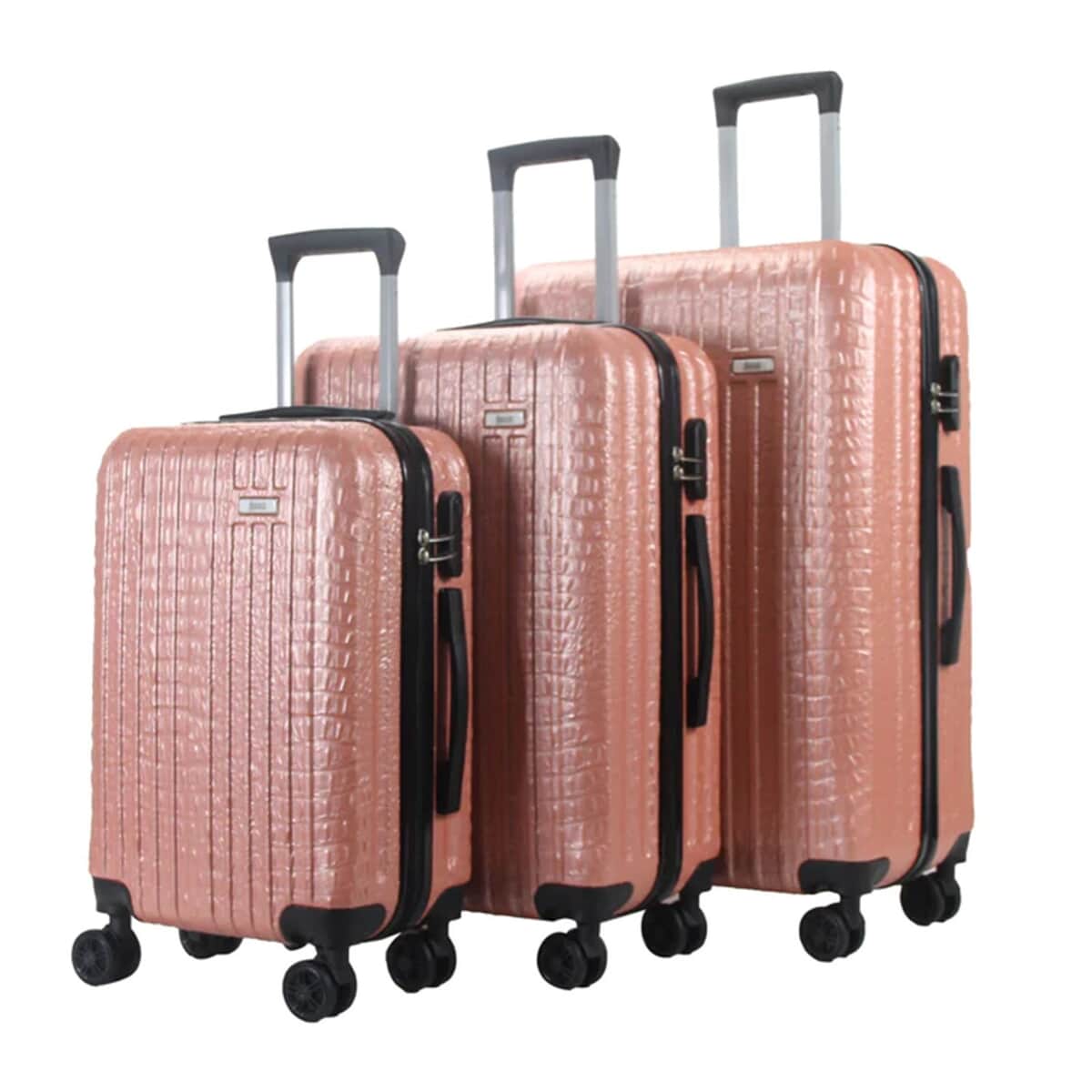 Mirage- Eileen 3 Piece Rose Gold Crocodile Embossed Luggage Set with Dual Spinning Wheels and Combo Lock (28, 24, 20) image number 4