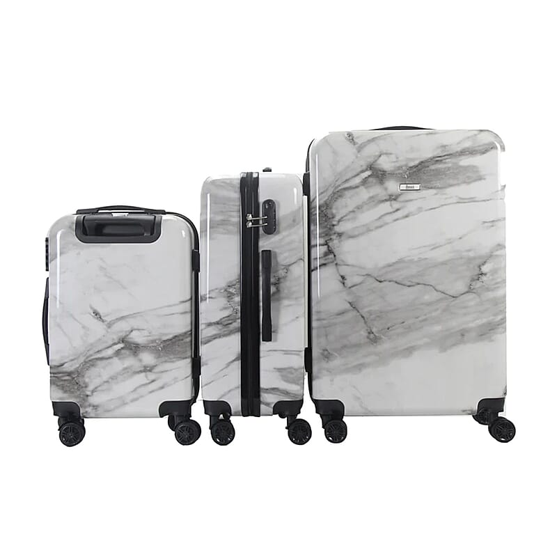 Mirage-Tanya 3 Piece White Marble Luggage Set with 360 Dual Spinning Wheels and Combo Lock