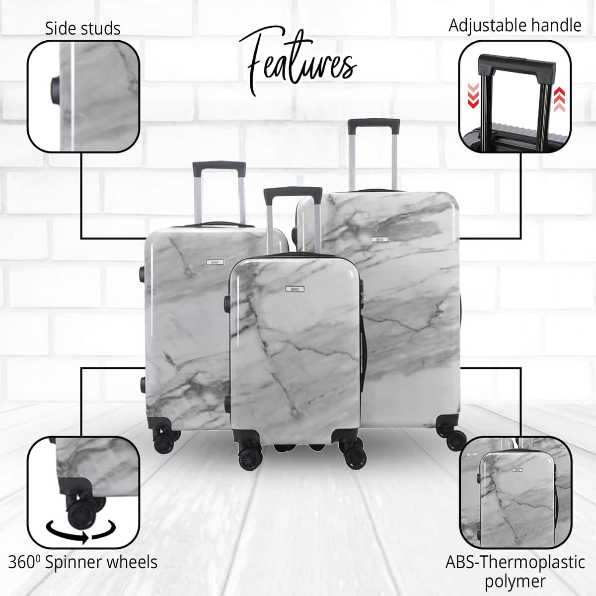 Mirage-Tanya 3 Piece White Marble    Luggage Set with 360 Dual Spinning Wheels and Combo Lock (28" 24", 20") image number 1
