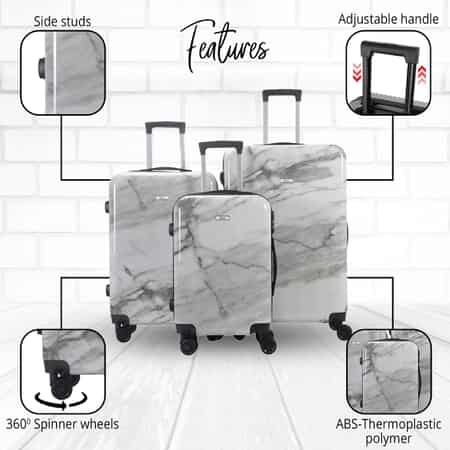 Mirage-Tanya 3 Piece White Marble Luggage Set with 360 Dual Spinning Wheels and Combo Lock image number 1