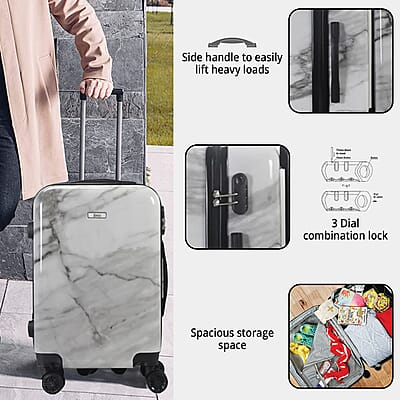 Mirage-Tanya 3 Piece White Marble Luggage Set with 360 Dual Spinning Wheels and Combo Lock