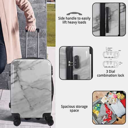 Mirage-Tanya 3 Piece White Marble Luggage Set with 360 Dual Spinning Wheels and Combo Lock image number 2