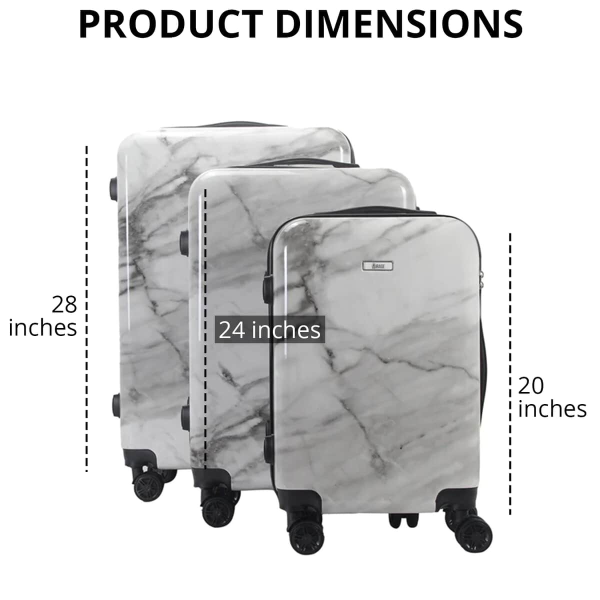 Mirage-Tanya 3 Piece White Marble    Luggage Set with 360 Dual Spinning Wheels and Combo Lock (28" 24", 20") image number 3