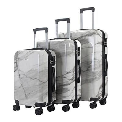 Mirage-Tanya 3 Piece White Marble Luggage Set with 360 Dual Spinning Wheels and Combo Lock
