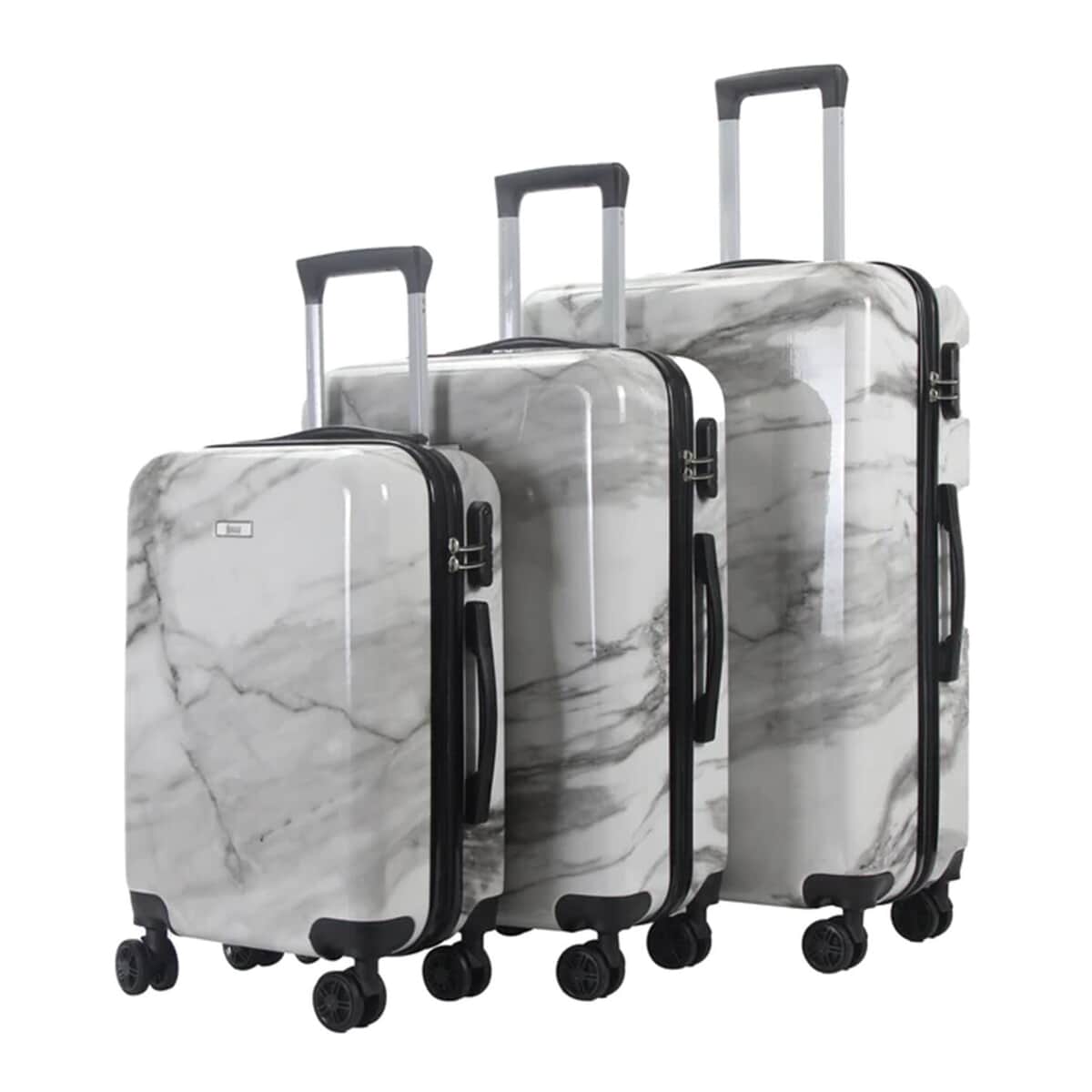 Mirage-Tanya 3 Piece White Marble    Luggage Set with 360 Dual Spinning Wheels and Combo Lock (28" 24", 20") image number 4
