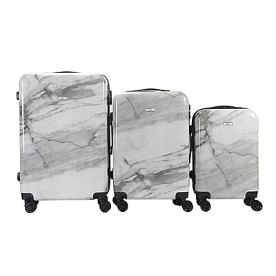 Mirage-Tanya 3 Piece White Marble Luggage Set with 360 Dual Spinning Wheels and Combo Lock