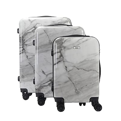 Mirage-Tanya 3 Piece White Marble Luggage Set with 360 Dual Spinning Wheels and Combo Lock