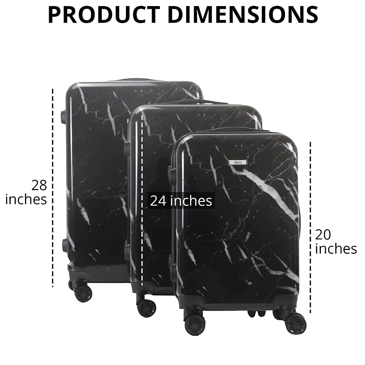 Mirage-Tanya 3 Piece BlackMarble Luggage Set with 360 Dual Spinning Wheels and Combo Lock image number 3