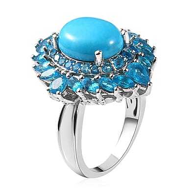 Sleeping Beauty Turquoise and Malgache Neon Apatite Ring in Platinum Over Sterling Silver (Size 10.0) 7.10 Grams 6.75 ctw