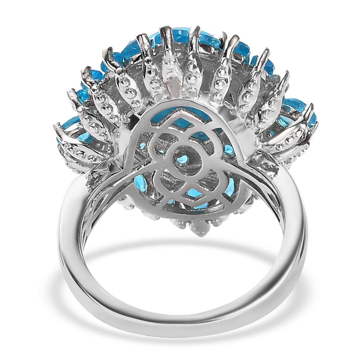 American Natural Sleeping Beauty Turquoise and Malgache Neon Apatite Ring in Platinum Over Sterling Silver 7.10 Grams 6.75 ctw image number 4