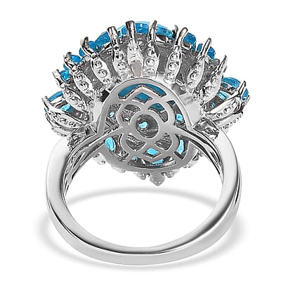 Sleeping Beauty Turquoise and Malgache Neon Apatite Ring in Platinum Over Sterling Silver (Size 10.0) 7.10 Grams 6.75 ctw