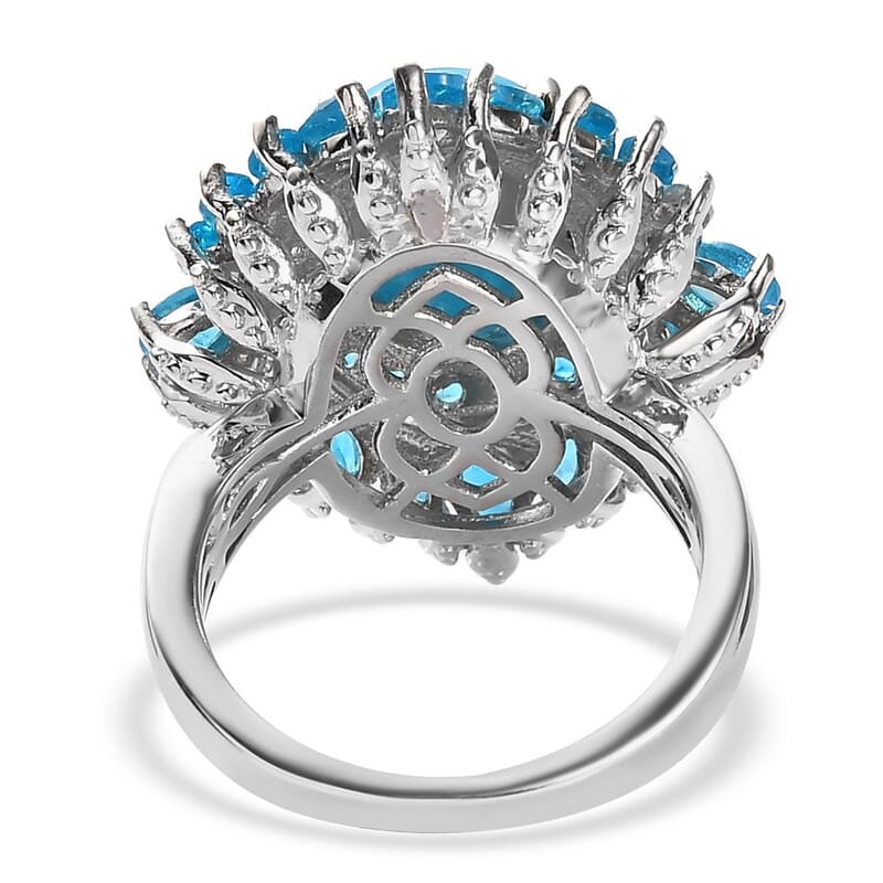 Sleeping Beauty Turquoise and Malgache Neon Apatite Ring in Platinum Over Sterling Silver (Size 10.0) 7.10 Grams 6.75 ctw