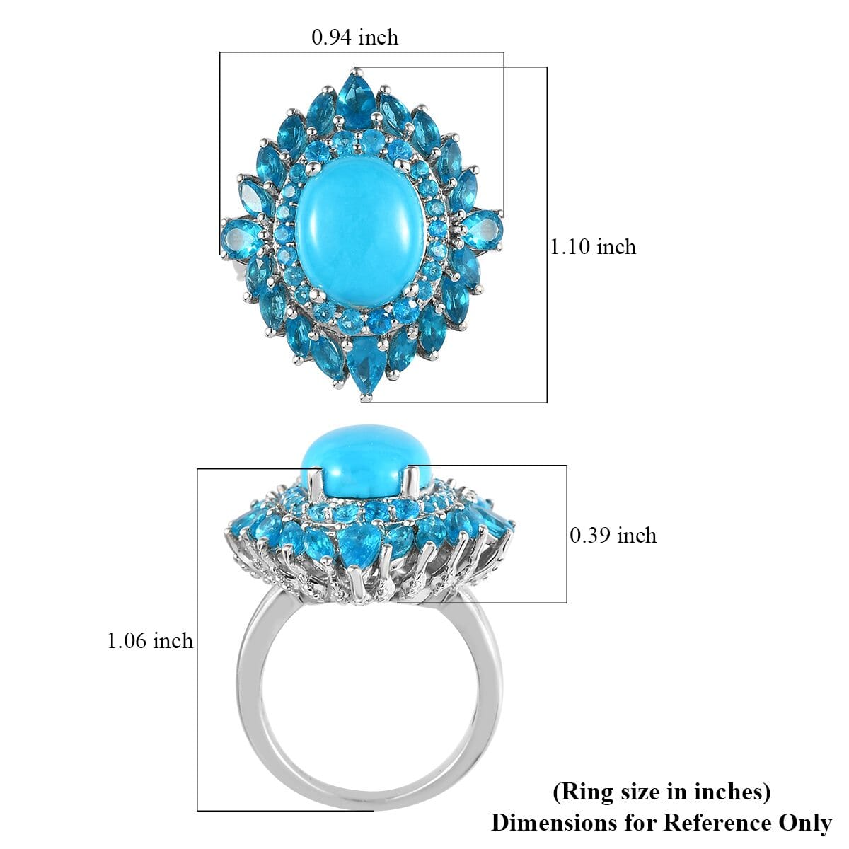 American Natural Sleeping Beauty Turquoise and Malgache Neon Apatite Ring in Platinum Over Sterling Silver 7.10 Grams 6.75 ctw image number 5