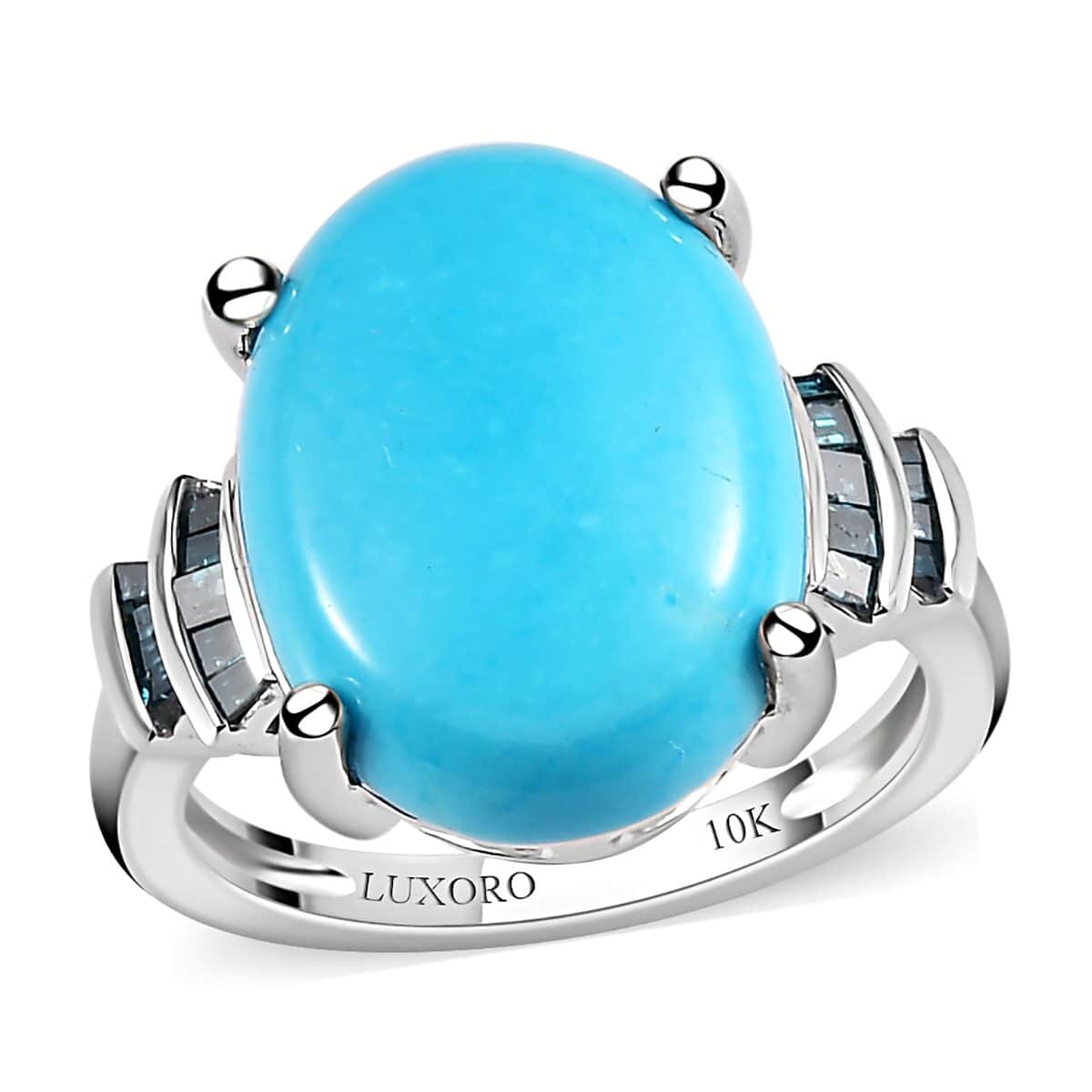 LUXORO 10K White Gold Premium American Natural Sleeping Beauty Turquoise and Blue Diamond Ring 3.70 Grams 7.65 ctw image number 0