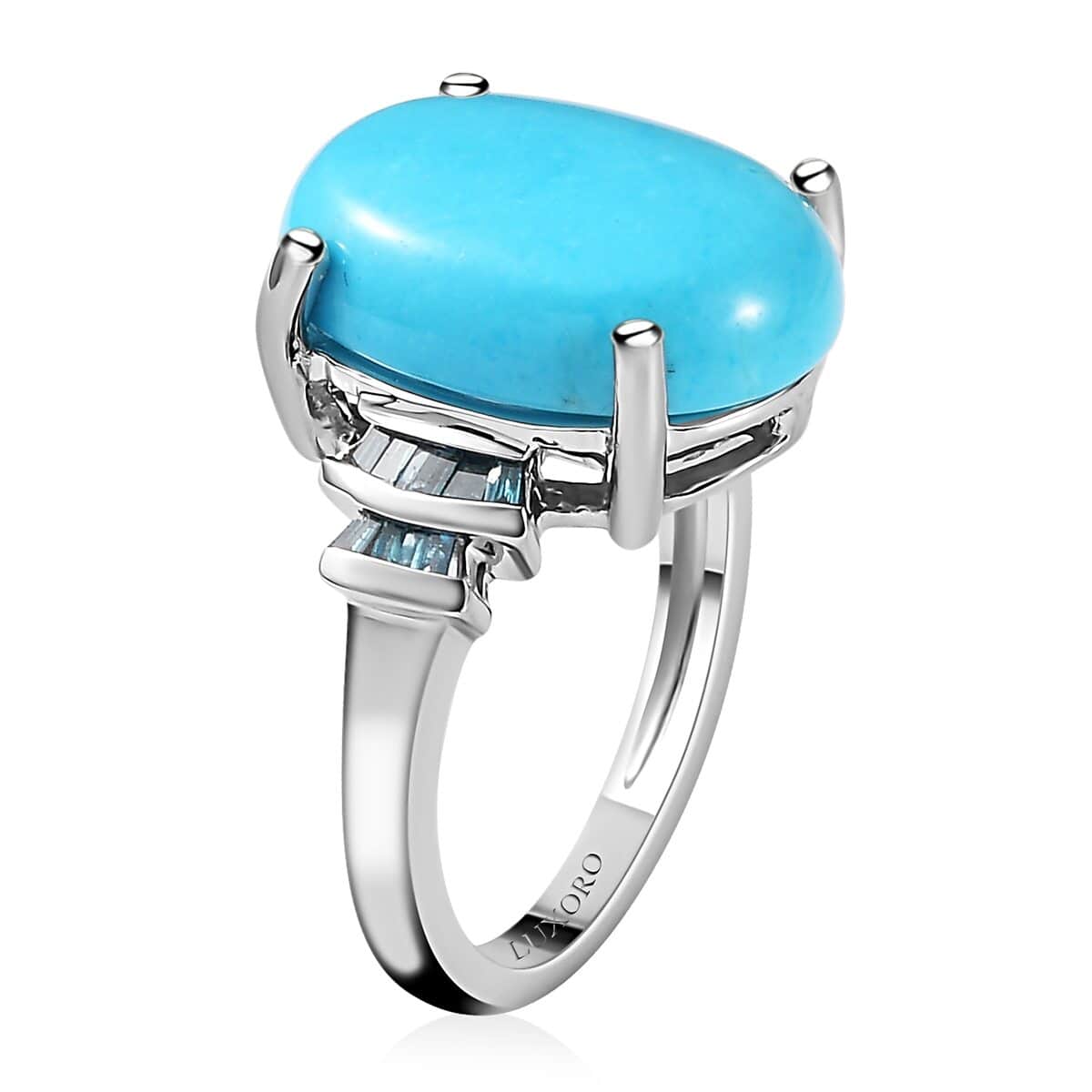 Luxoro 10K White Gold Premium Sleeping Beauty Turquoise and Blue Diamond Ring (Size 6.0) 7.65 ctw image number 3