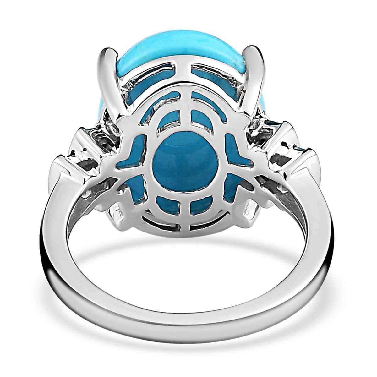 Luxoro 10K White Gold Premium Sleeping Beauty Turquoise and Blue Diamond Ring (Size 6.0) 7.65 ctw image number 4