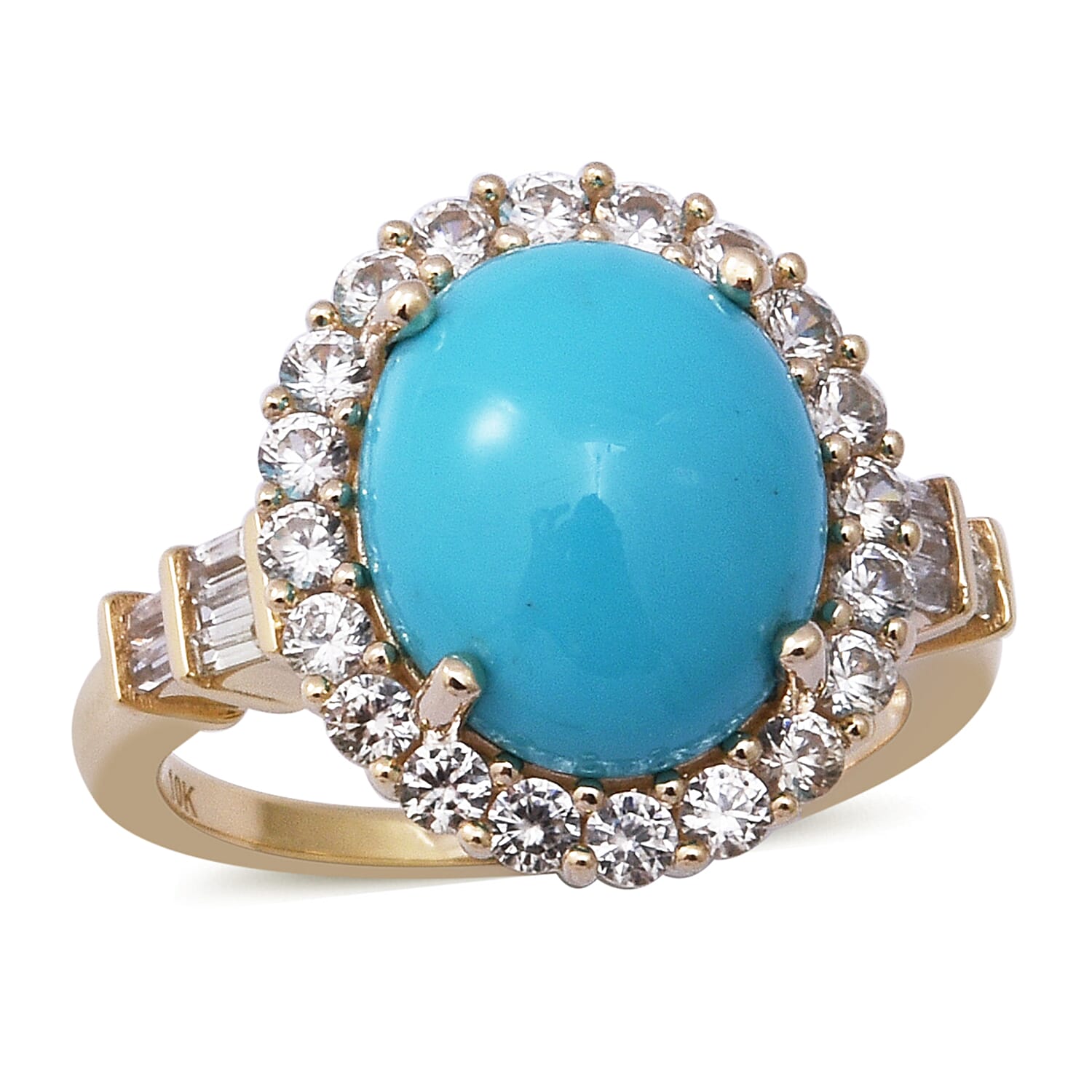 Luxoro 10K Yellow Gold AAA Sleeping Beauty Turquoise and White Zircon Halo Ring (Size 9.5) 5.65 ctw