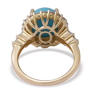 Luxoro 10K Yellow Gold AAA Sleeping Beauty Turquoise and White Zircon Halo Ring (Size 10.5) 5.65 ctw