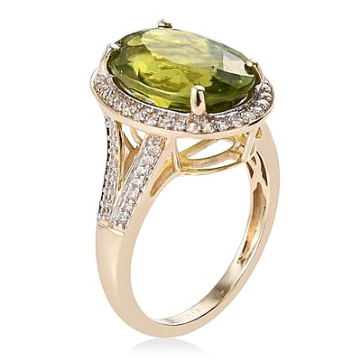 Luxoro 10K Yellow Gold Premium Peridot and White Zircon Halo Ring (Size 5.5) 7.50 ctw