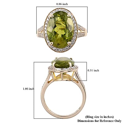Luxoro 10K Yellow Gold Premium Peridot and White Zircon Halo Ring (Size 5.5) 7.50 ctw