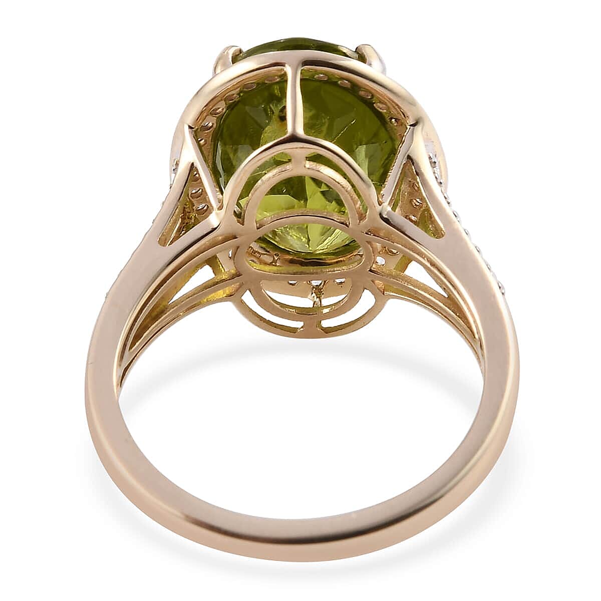 Luxoro 10K Yellow Gold Premium Peridot and White Zircon Halo Ring (Size 9.5) 7.50 ctw image number 4