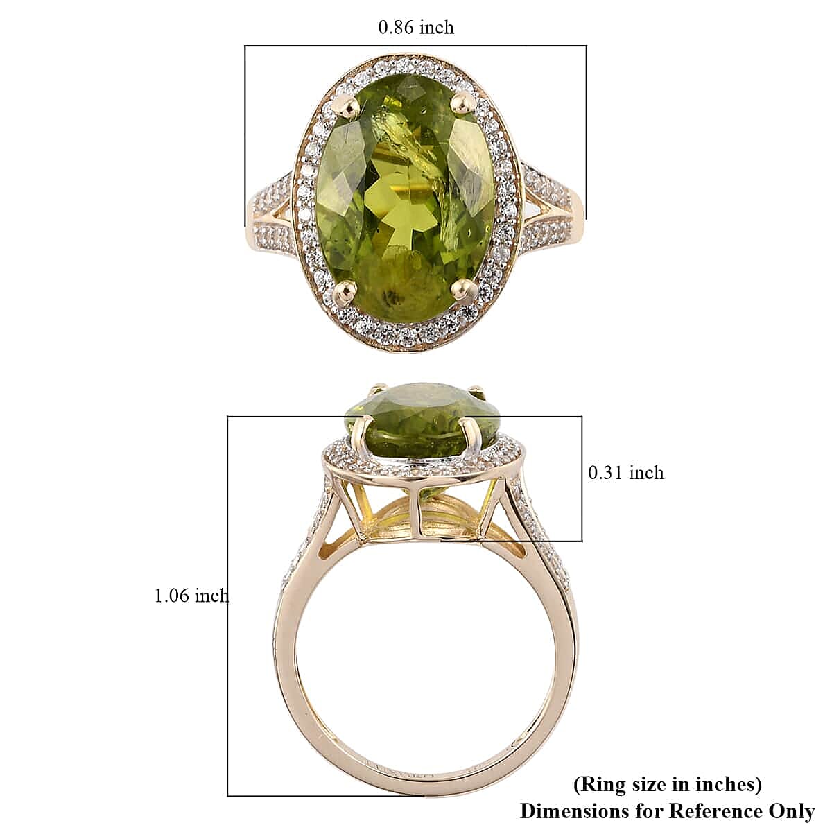 Luxoro 10K Yellow Gold Premium Peridot and White Zircon Halo Ring (Size 9.5) 7.50 ctw image number 5