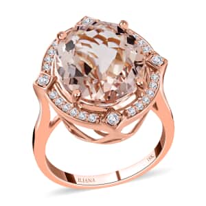 ILIANA 18K Rose Gold AAA Marropino Morganite and Diamond G-H SI Ring with Appraised Certificate 6.10 Grams 7.80 ctw