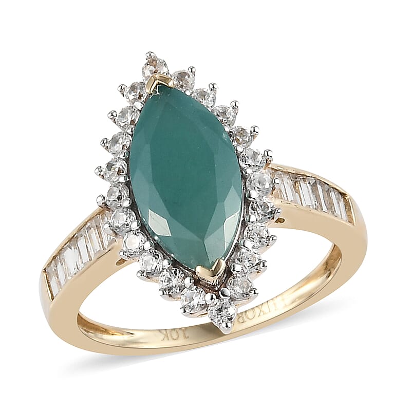 LUXORO 10K Yellow Gold Premium Grandidierite and Natural White Zircon Halo Ring (Size 4.5) 2.50 Grams 2.75 ctw