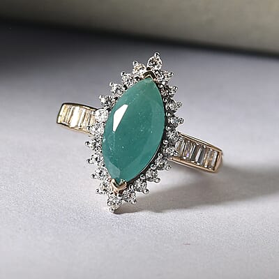LUXORO 10K Yellow Gold Premium Grandidierite and Natural White Zircon Halo Ring (Size 4.5) 2.50 Grams 2.75 ctw