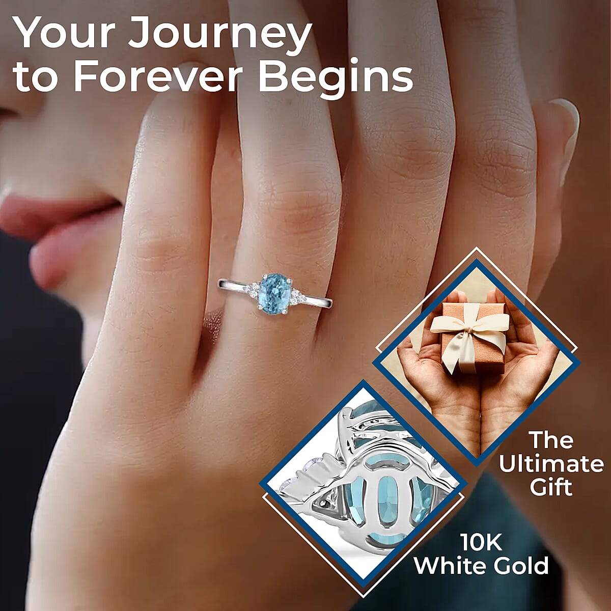 Luxoro 10K White Gold AAA Blue Zircon Ring, Diamond Ring, Wedding Rings (Size 10.5) 2.55 ctw image number 2