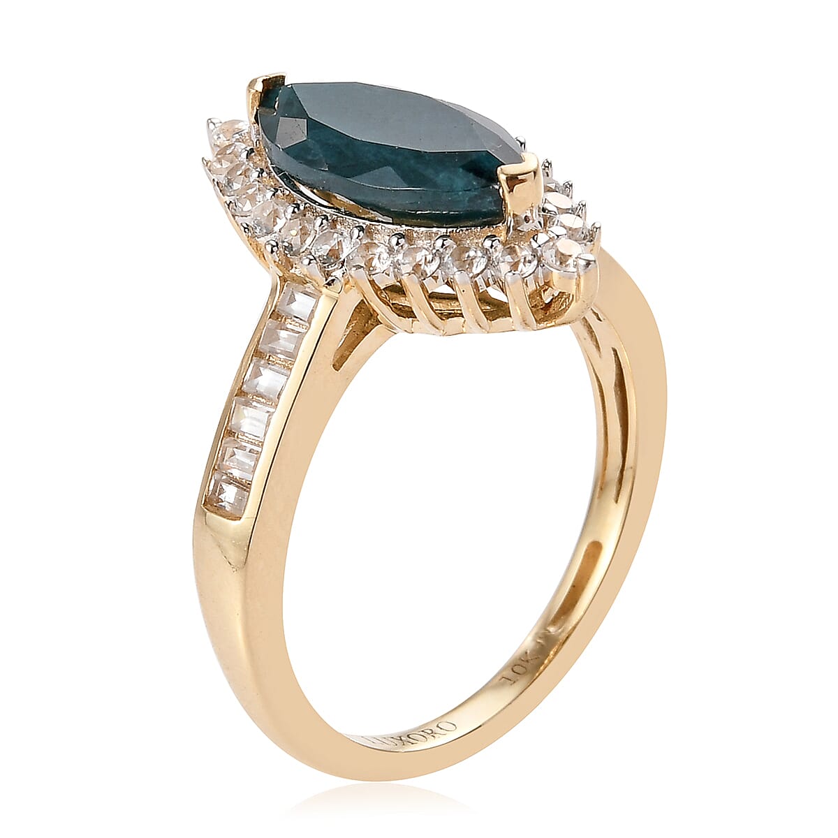 Luxoro 10K Yellow Gold AAA Teal Grandidierite and White Zircon Halo Ring (Size 7.5) 2.65 ctw image number 3