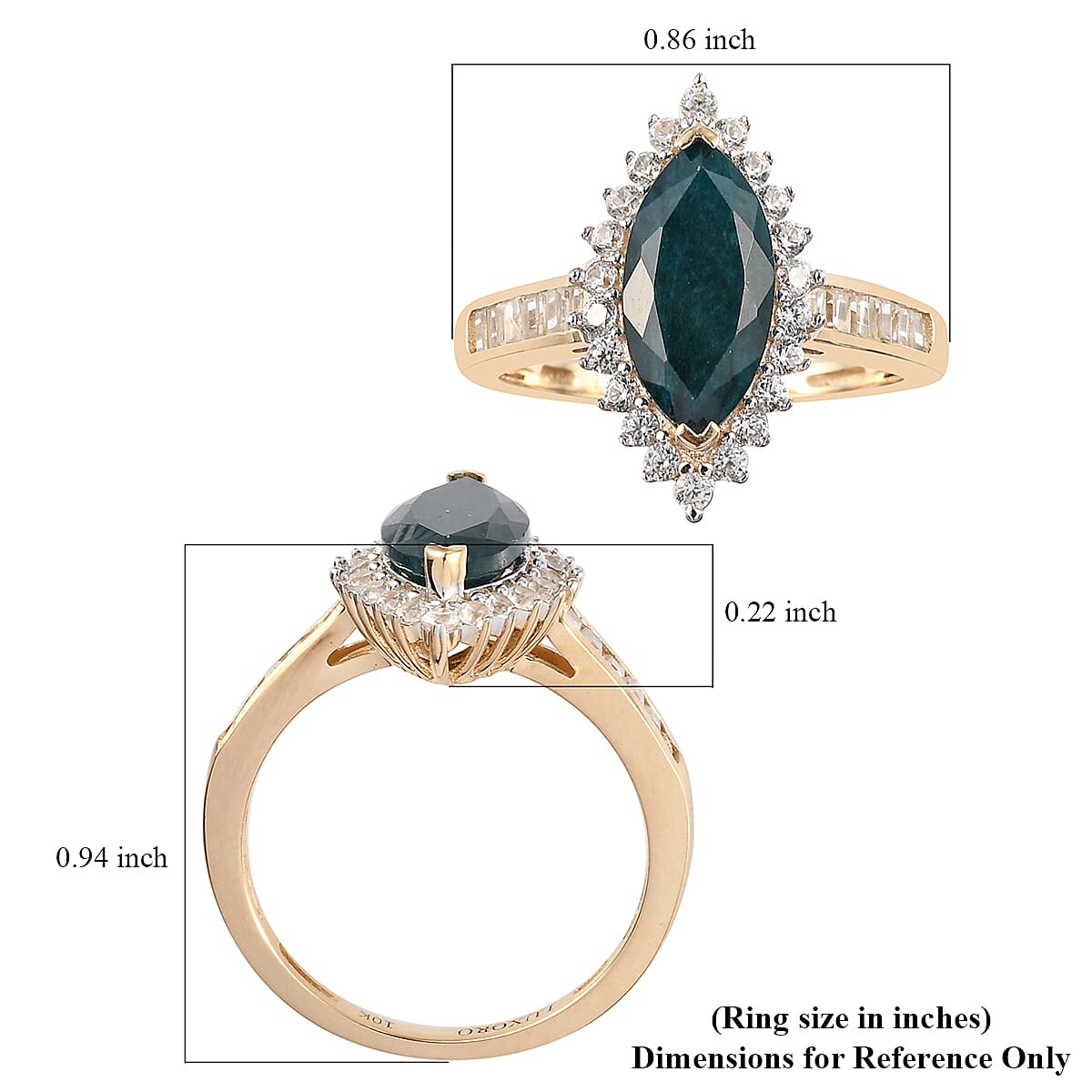 Luxoro 10K Yellow Gold AAA Teal Grandidierite and White Zircon Halo Ring (Size 7.5) 2.65 ctw image number 5
