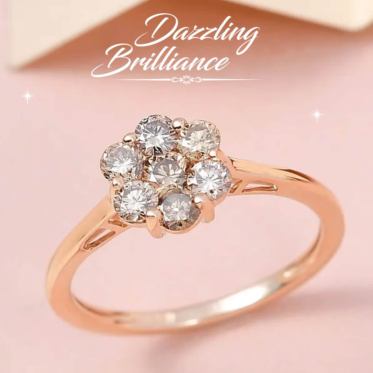 Luxoro 10K Rose Gold Natural Champagne Diamond Floral Ring ,Diamond Floral Ring, Engagement Rings, Seven Stone Ring For Women, Promise Rings 0.50 ctw image number 1