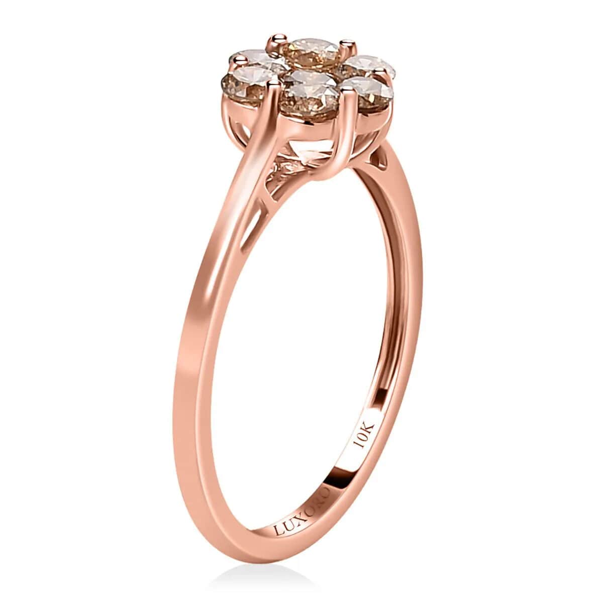 Luxoro 10K Rose Gold Natural Champagne Diamond Floral Ring ,Diamond Floral Ring, Engagement Rings, Seven Stone Ring For Women, Promise Rings 0.50 ctw image number 3
