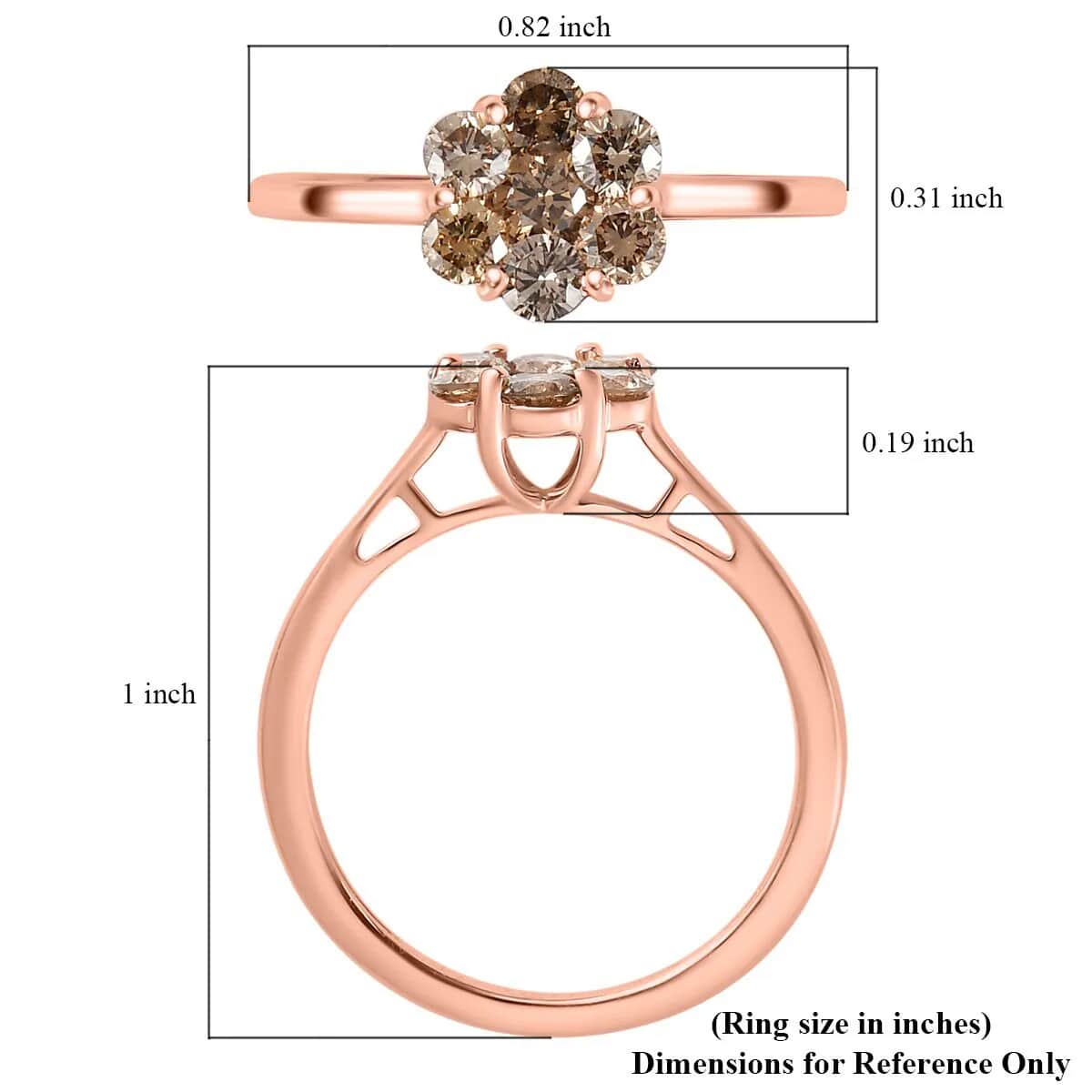 Luxoro 10K Rose Gold Natural Champagne Diamond Floral Ring ,Diamond Floral Ring, Engagement Rings, Seven Stone Ring For Women, Promise Rings 0.50 ctw image number 6