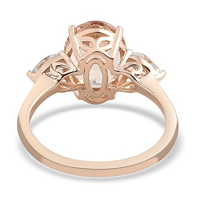 Luxoro 10K Rose Gold Premium Marropino Morganite and Natural White Zircon 3 Stone Ring (Size 5.5) 2.30 Grams 3.00 ctw