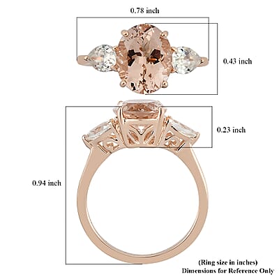 Luxoro 10K Rose Gold Premium Marropino Morganite and Natural White Zircon 3 Stone Ring (Size 5.5) 2.30 Grams 3.00 ctw