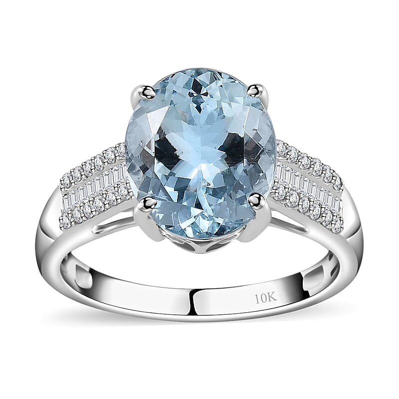 10K White Gold Premium Mangoro Aquamarine and Diamond Ring (Size 6.5) 3.40 ctw