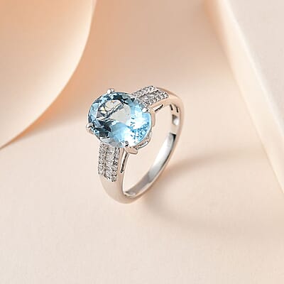 10K White Gold Premium Mangoro Aquamarine and Diamond Ring (Size 6.5) 3.40 ctw