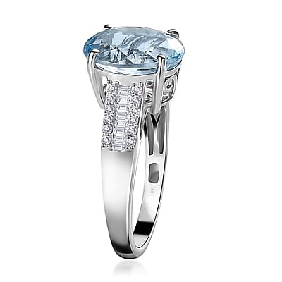 10K White Gold Premium Mangoro Aquamarine and Diamond Ring (Size 6.5) 3.40 ctw