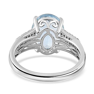 10K White Gold Premium Mangoro Aquamarine and Diamond Ring (Size 6.5) 3.40 ctw