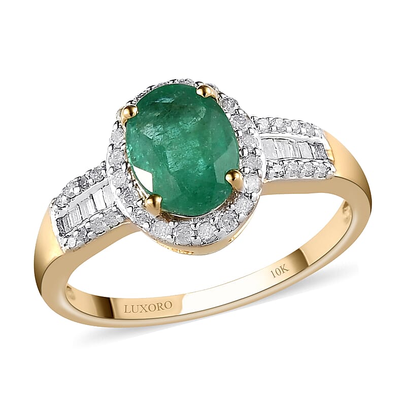 Luxoro 10K Yellow Gold AAA Kagem Zambian Emerald and Diamond Halo Ring (Size 5.5) 1.50 ctw