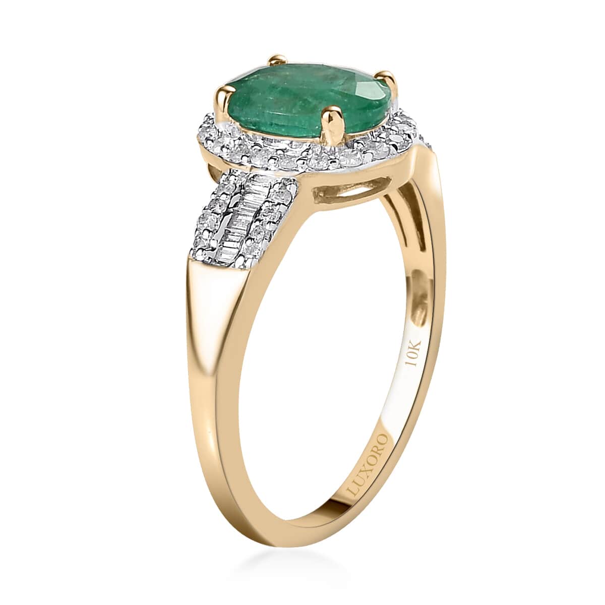 Luxoro 10K Yellow Gold AAA Kagem Zambian Emerald and Diamond Halo Ring (Size 5.5) 1.50 ctw image number 3