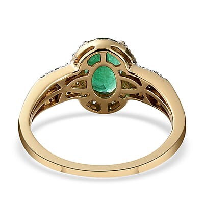 Luxoro 10K Yellow Gold AAA Kagem Zambian Emerald and Diamond Halo Ring (Size 5.5) 1.50 ctw